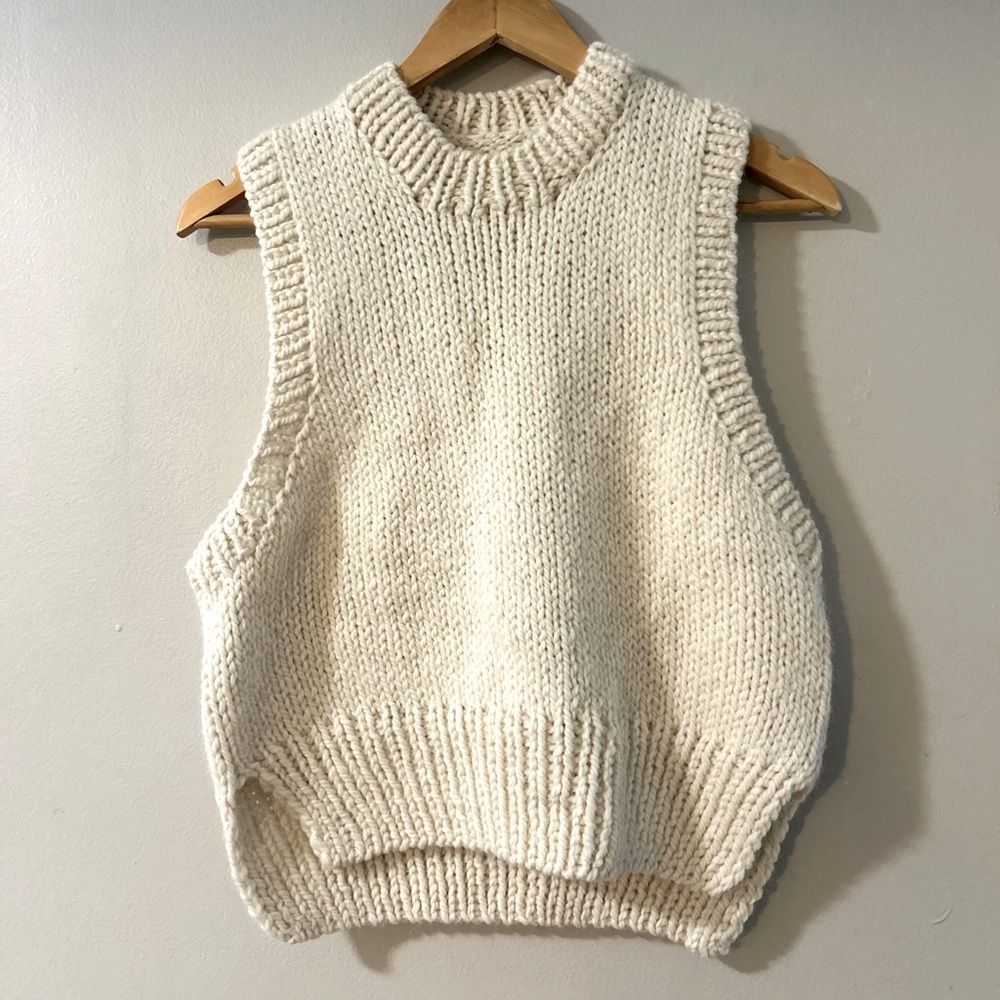 Wool Alpaca Hand knitted chunky sweater vest cream